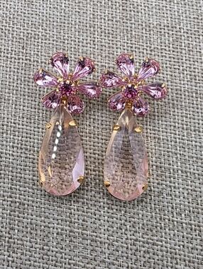 Elizabeth Cole Pink Crystal Floral Drop Earrings